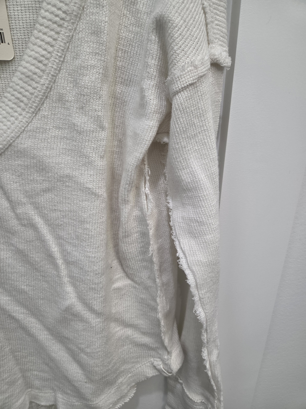 Free People White Ribbed V-Neck Long Sleeve Thermal Top - Picture 3 of 3